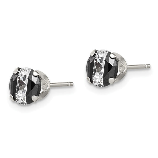Sterling Silver Black and White Colored CZ 6mm Round Post Earrings