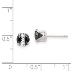 Sterling Silver Black and White Colored CZ 6mm Round Post Earrings