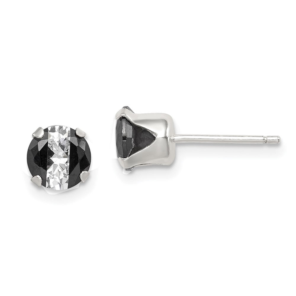 Sterling Silver Black and White Colored CZ 6mm Round Post Earrings