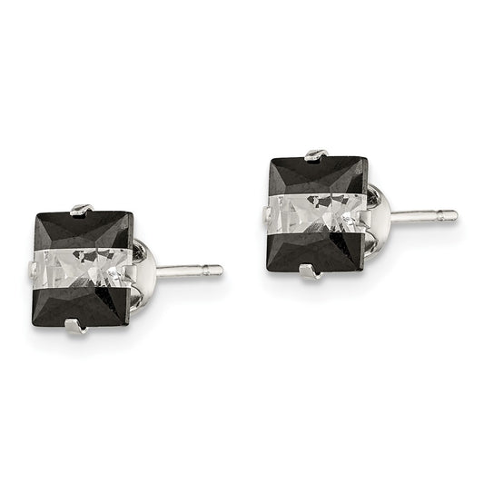 Sterling Silver Black and White CZ 6mm Square Post Earrings