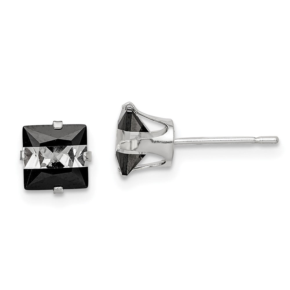 Sterling Silver Black and White CZ 6mm Square Post Earrings
