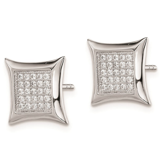 Rhodium-plated Sterling Silver CZ Pave Square Post Earrings