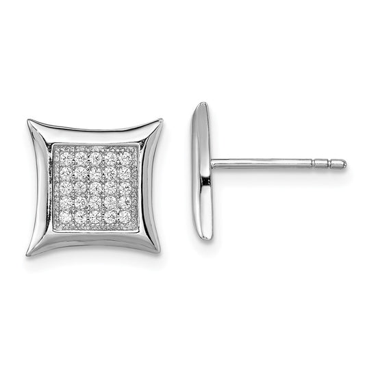 Rhodium-plated Sterling Silver CZ Pave Square Post Earrings