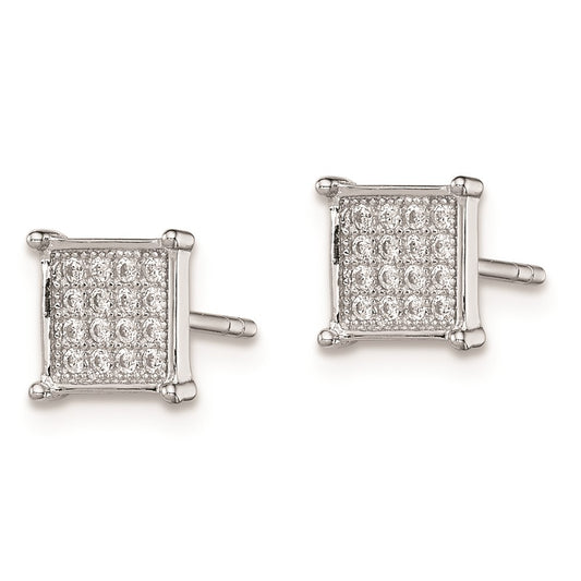 Rhodium-plated Sterling Silver CZ Pave Square Post Earrings