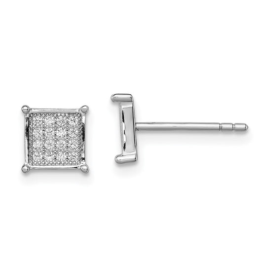 Rhodium-plated Sterling Silver CZ Pave Square Post Earrings