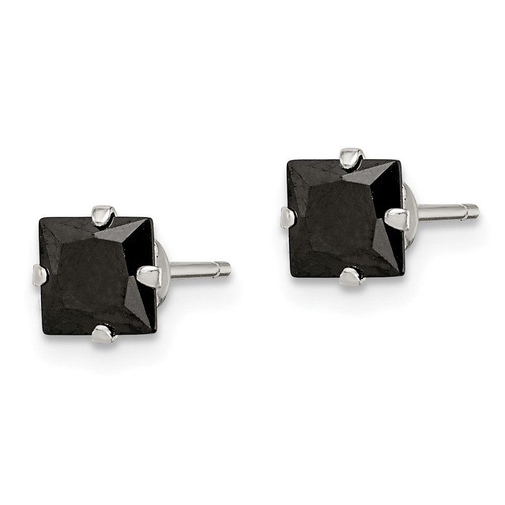 Sterling Silver Black CZ 5mm Square Post Earrings