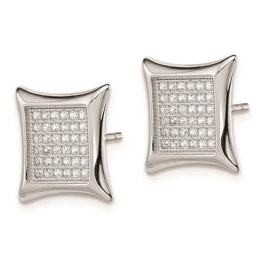 Rhodium-plated Sterling Silver CZ Pave Square Post Earrings