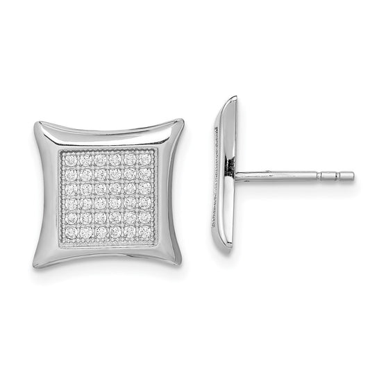 Rhodium-plated Sterling Silver CZ Pave Square Post Earrings