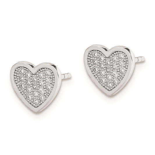 Rhodium-plated Sterling Silver CZ Pave Heart Post Earrings