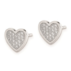 Rhodium-plated Sterling Silver CZ Pave Heart Post Earrings