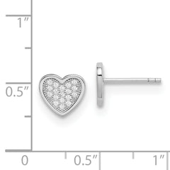 Rhodium-plated Sterling Silver CZ Pave Heart Post Earrings