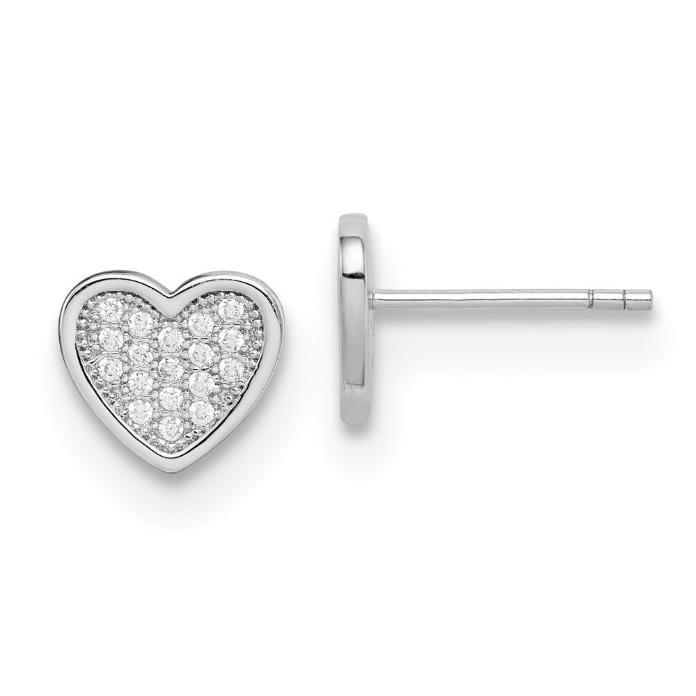 Rhodium-plated Sterling Silver CZ Pave Heart Post Earrings