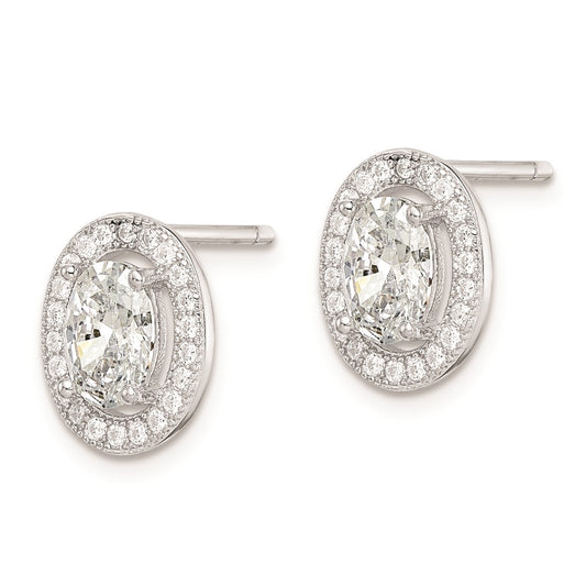 Rhodium-plated Sterling Silver CZ Pave Oval Post Earrings