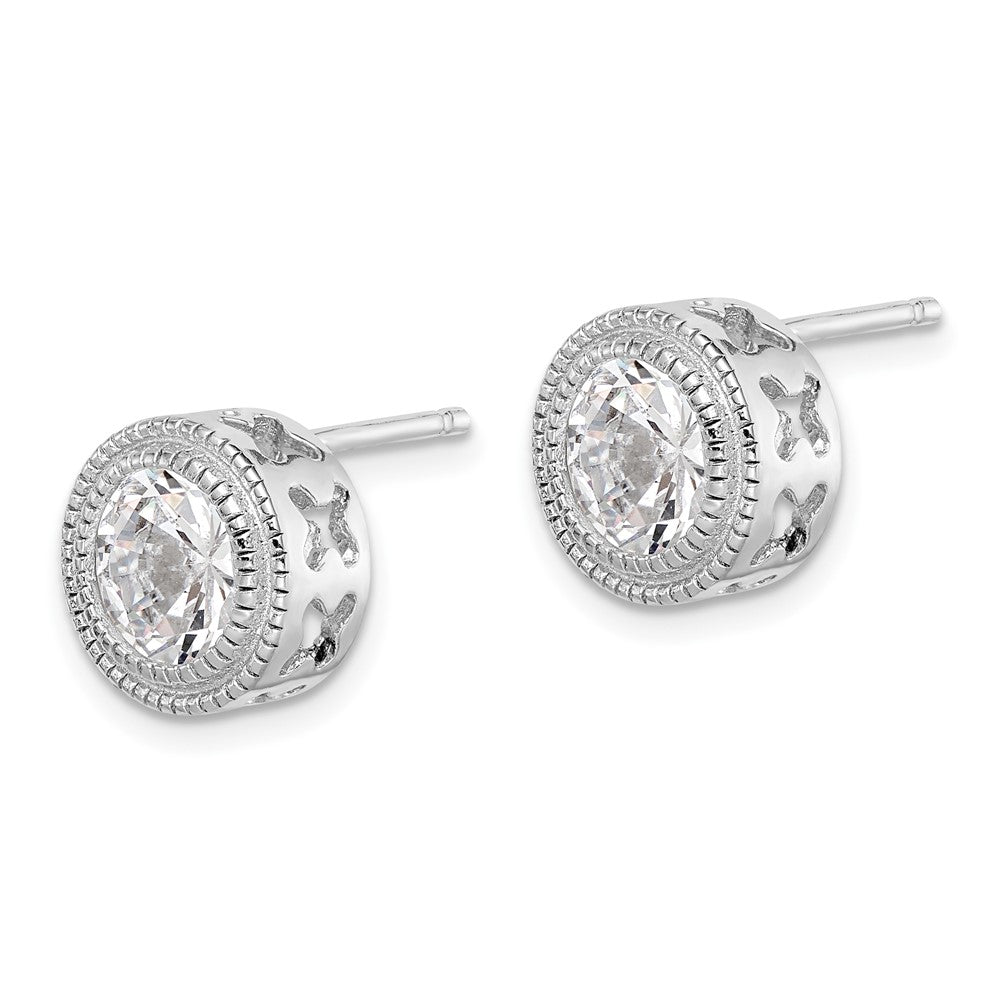 Sterling Silver CZ Round Flower Earrings