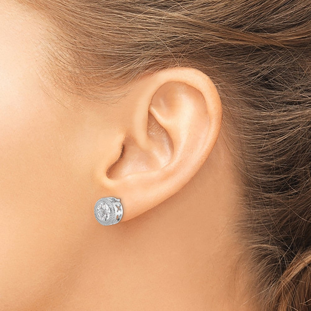 Sterling Silver CZ Round Flower Earrings