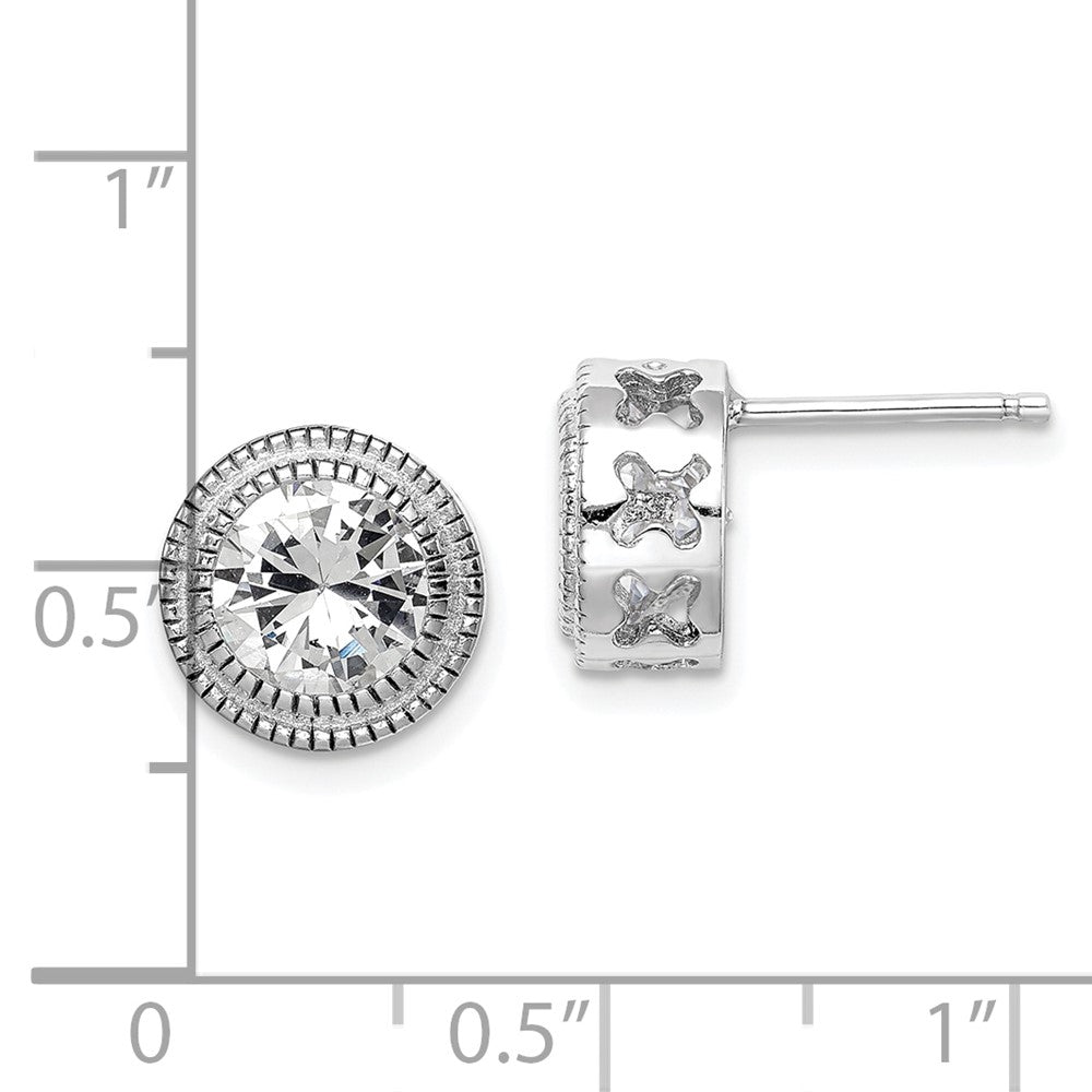Sterling Silver CZ Round Flower Earrings