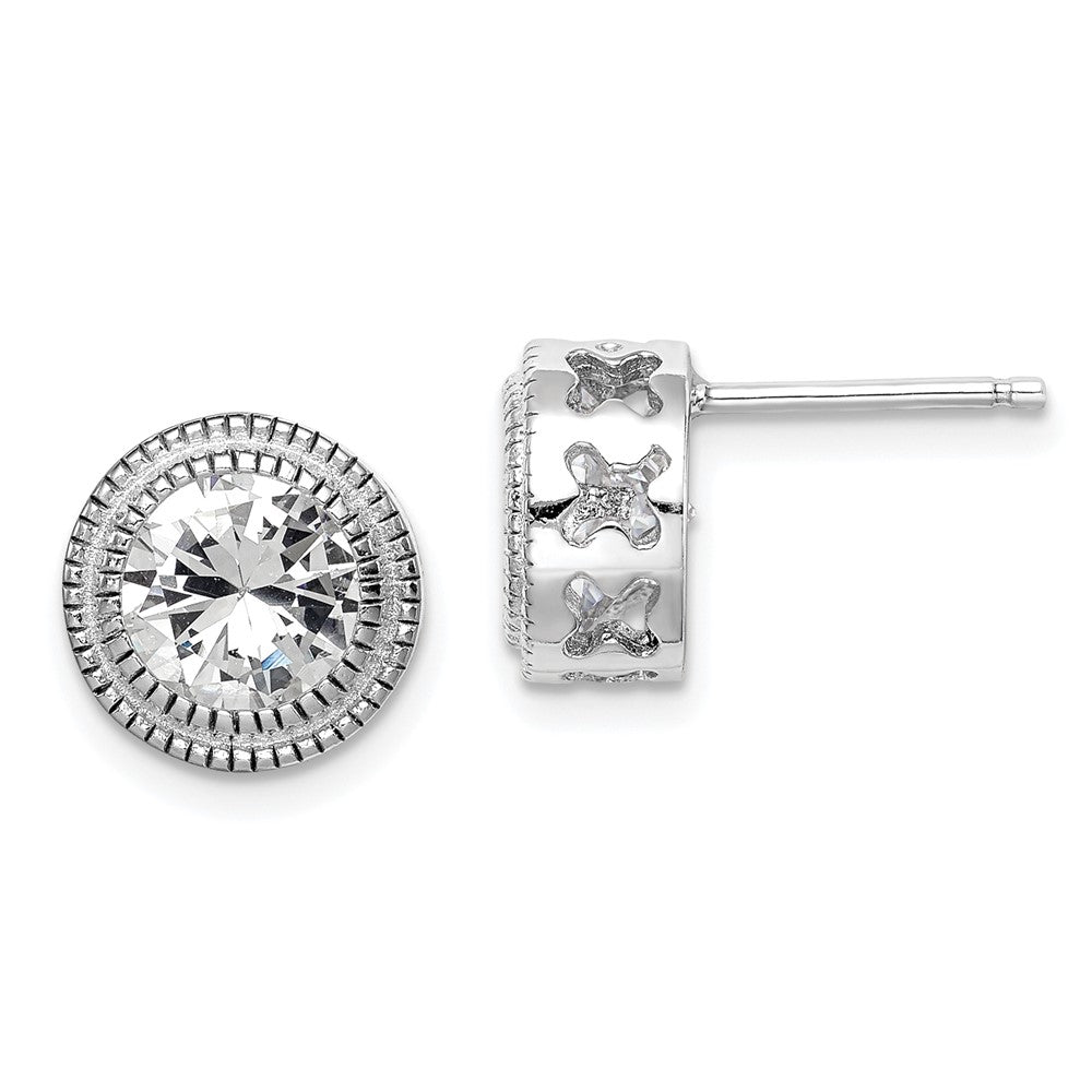 Sterling Silver CZ Round Flower Earrings