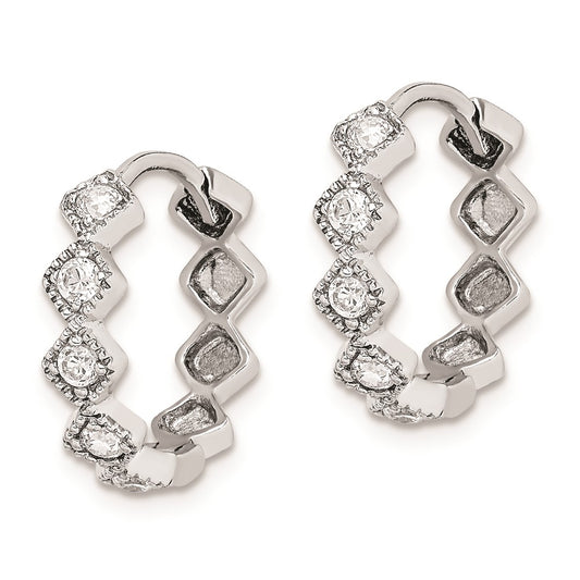 Rhodium-plated Sterling Silver CZ Hinged Hoop Earrings