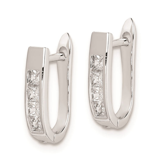 Rhodium-plated Sterling Silver CZ Hinged Hoop Earrings