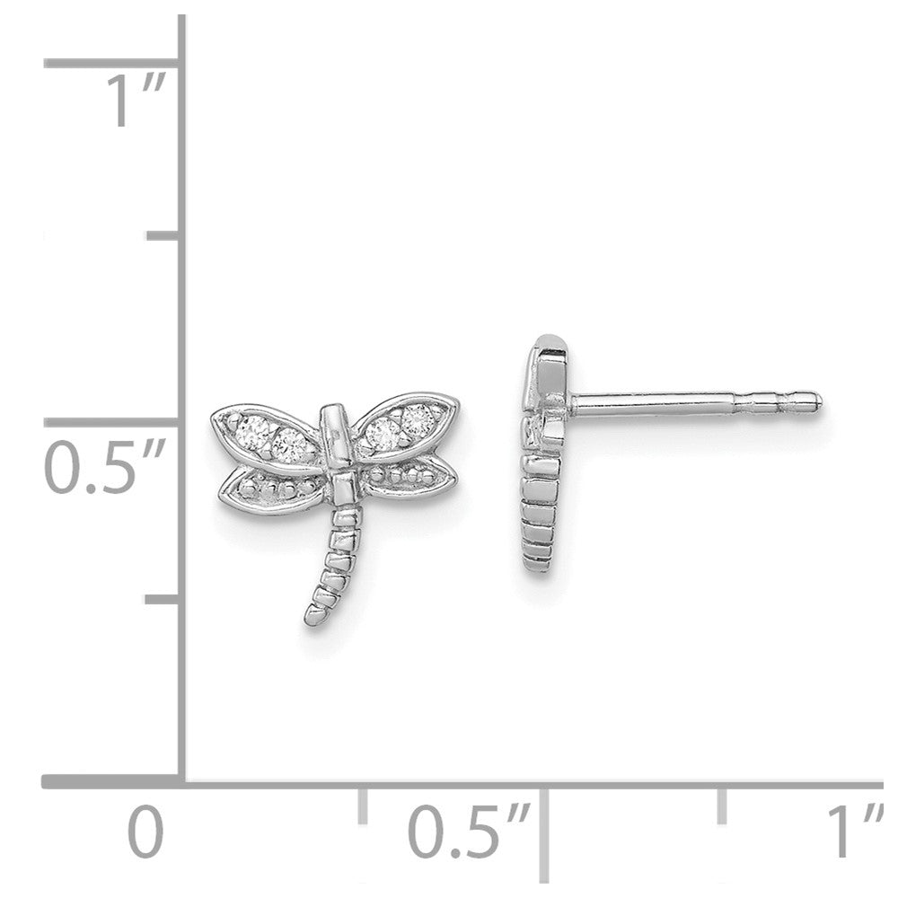 Rhodium-plated Sterling Silver CZ Dragonfly Post Earrings