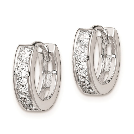 Rhodium-plated Sterling Silver CZ Hinged Hoop Earrings