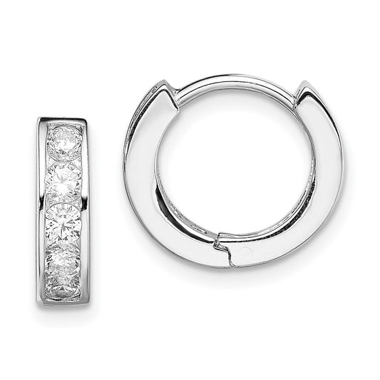 Rhodium-plated Sterling Silver CZ Hinged Hoop Earrings