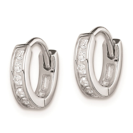 Rhodium-plated Sterling Silver CZ Hinged Hoop Earrings