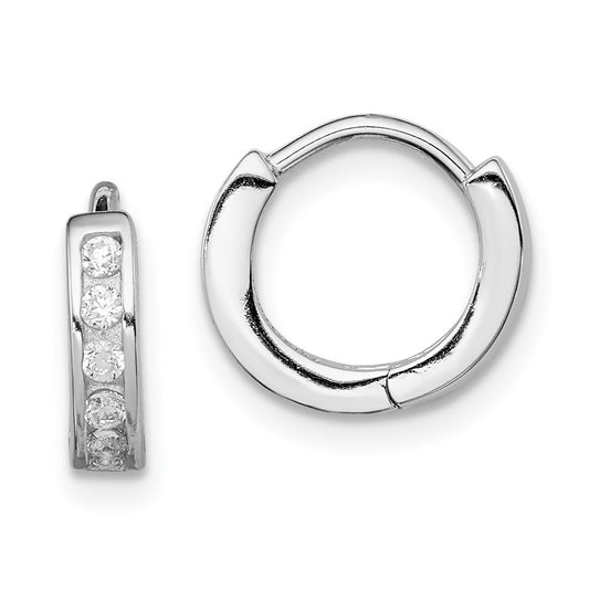 Rhodium-plated Sterling Silver CZ Hinged Hoop Earrings