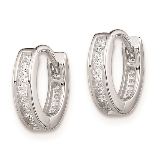 Rhodium-plated Sterling Silver CZ Hinged Hoop Earrings