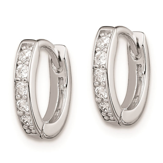 Rhodium-plated Sterling Silver CZ Hinged Hoop Earrings