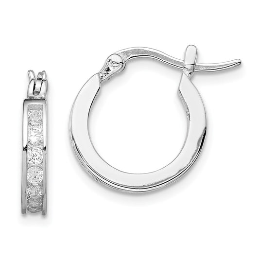 Rhodium-plated Sterling Silver CZ Hoop Earrings