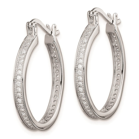 Rhodium-plated Sterling Silver CZ Hoop Earrings