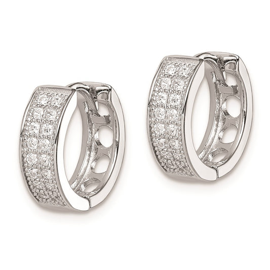 Rhodium-plated Sterling Silver CZ Hinged Hoop Earrings