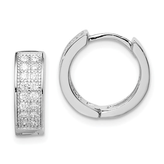 Rhodium-plated Sterling Silver CZ Hinged Hoop Earrings