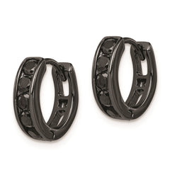 Sterling Silver Black Rhodium Plated Black CZ Hinged Hoop Earrings