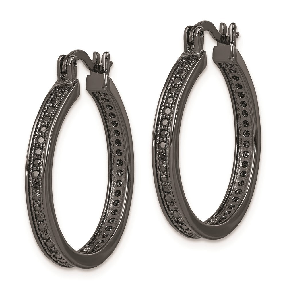 Sterling Silver Black Rhodium Plated Black CZ Hoop Earrings