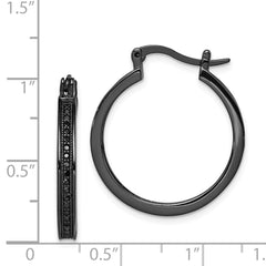 Sterling Silver Black Rhodium Plated Black CZ Hoop Earrings