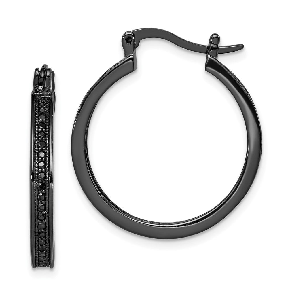 Sterling Silver Black Rhodium Plated Black CZ Hoop Earrings