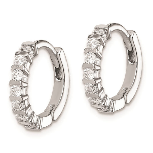 Rhodium-plated Sterling Silver CZ Hinged Earrings