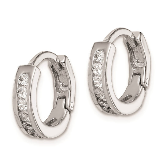 Rhodium-plated Sterling Silver CZ Hinged Earrings