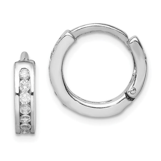 Rhodium-plated Sterling Silver CZ Hinged Earrings