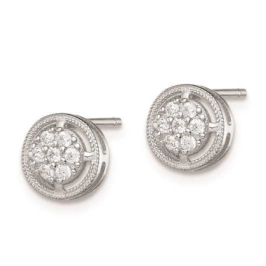 Rhodium-plated Sterling Silver CZ Round Post Earrings