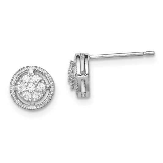 Rhodium-plated Sterling Silver CZ Round Post Earrings