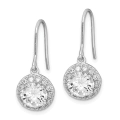 Rhodium-plated Sterling Silver Round CZ Dangle Earrings