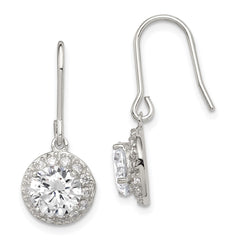 Rhodium-plated Sterling Silver Round CZ Dangle Earrings