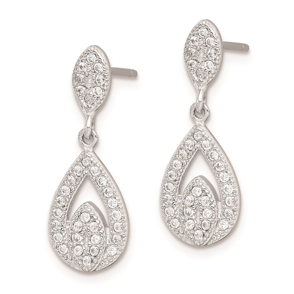 Rhodium-plated Sterling Silver CZ Pave Pear Dangle Post Earrings