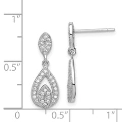 Rhodium-plated Sterling Silver CZ Pave Pear Dangle Post Earrings