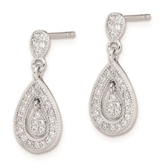 Rhodium-plated Sterling Silver CZ Pave Pear Dangle Post Earrings