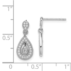 Rhodium-plated Sterling Silver CZ Pave Pear Dangle Post Earrings