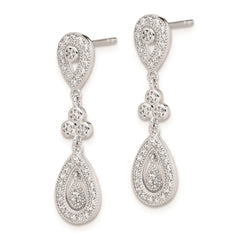 Rhodium-plated Sterling Silver CZ Pave Pear Dangle Post Earrings